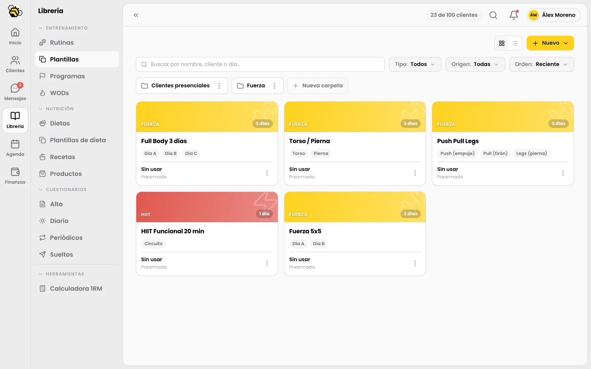 Las plantillas de entreno de TrainBee